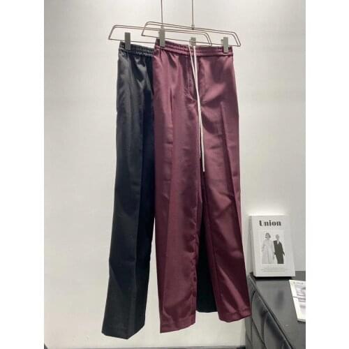 Wool Blend Long Trousers Women Lace-up Elastic Waist Early Autumn Office Lady Pants