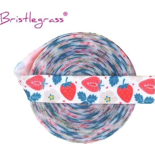 BRISTLEGRASS 2 5 Yard 5/8" 15mm Cute Strawberry Print FOE Fold Over Elastics Spandex Satin Bands Tape Hair Tie Dress Sewing Trim