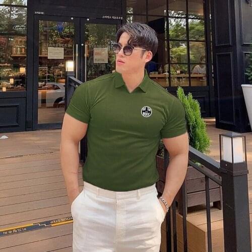 Mens Clothing Fashion Polo Short Sleeve Fitness Tshirt Cotton Bodybuilding Training Casual Sports Running V-neck Polo T Shirts