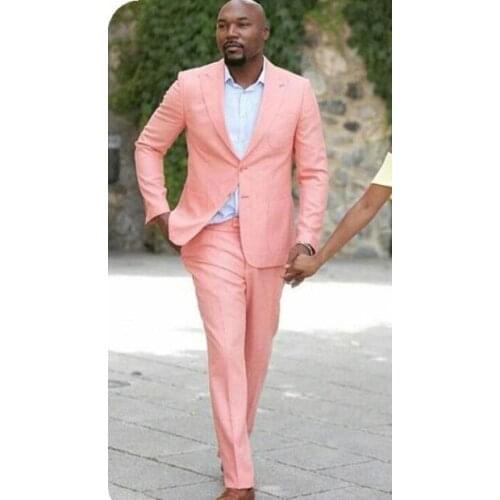 Hot Recommend Two Buttons Pink Groom Tuxedos Groomsmen Peak Lapel Mens Suits Blazers (Jacket+Pants+Tie) W:889