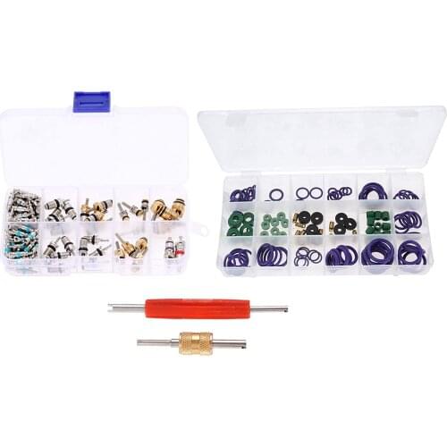 Car Air Conditioning Valve Core Kit 225Pcs O Rings A/C R12 R134A 100Pcs Refrigeration Tire Valve Stem Cores 2Pcs Removal Tool
