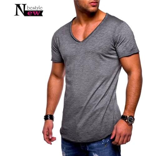 2019 Summer Men Cotton T Shirt Mens Casual Short Sleeve V-neck T-shirts Black White Slim Fit Solid Color T Shirt Men Tops Tees
