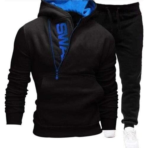 2021 Tracksuit Men 2 Pieces Set Sweatshirt + Sweatpants Sportswear Zipper Hoodies Casual Clothing Mens Running Sets