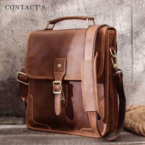 2020 new genuine leather mens messenger bag vintage shoulder bags for 12" Ipad Laptop mini high quality male crossbody bag