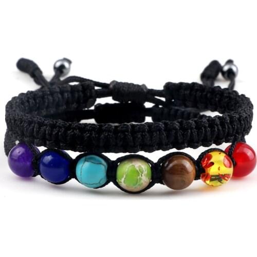 Charm 7 Chakra Braided Bracelet Healing Yoga Reiki Prayer Beads Stone Red Black Rope Adjustable Men Bracelets Jewelry for Couple