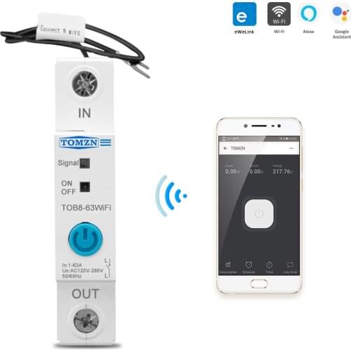TOMZN Ewelink Single Phase WIFI Smart Energy Meter Kwh Metering Monitoring Circuit Breaker Timer Relay for Smart Home 63A