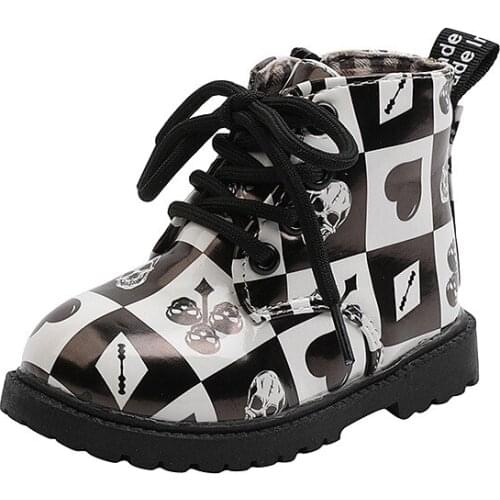 2021 Autumn New Short Boots Girls Print Princess Boots Lace-up Children Martin Boots Single Boots Fashion Girls Leather Boots