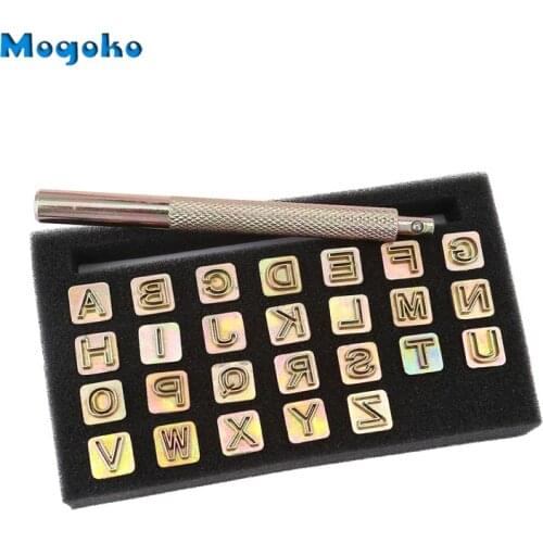 Mogoko 6mm Alphabet A-Z Leather Stamping Printing Punch Tools 26 Letters Metal Leather Stamp Set Leather Punch Tool Leathercraft