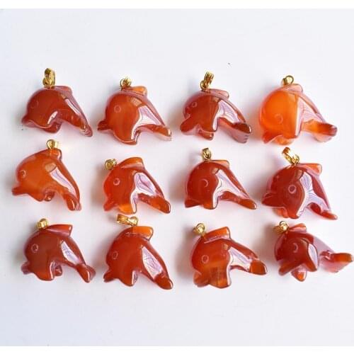 Wholesale 12pcs/lot fashion good quality natural red onyx carved Dolphin shape pendant for jewelry making free shipping