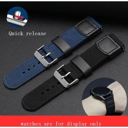 Soft Nylon watchband 20mm 22mm black blue with pin buckle For Huawei watch 2 GT Pro waterproof canvas watch chain