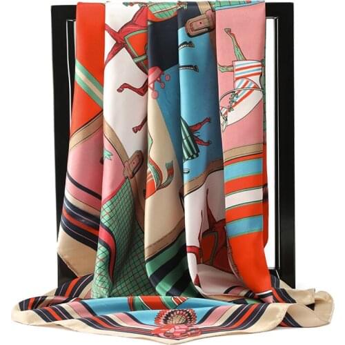 Fashion Floral Print Hair Scarf For Women Kerchief Silk Satin Hijab Scarfs 90*90cm Square Shawl Headband Scarves For Ladies 2020