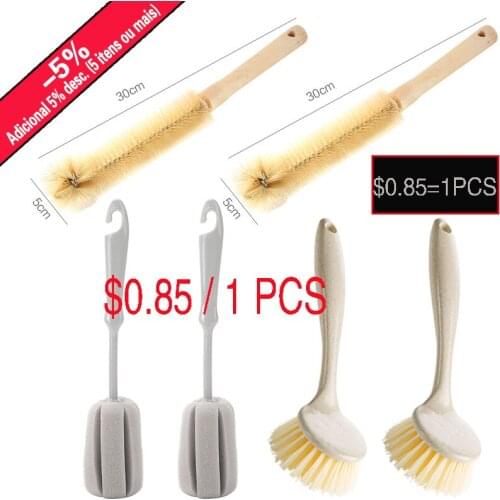 Long handle cup brush coconut palm cup washing brush kitchen brush cup beech bottle brush glass cleaning brush 360 degrees
