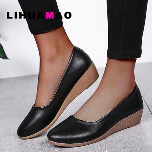 LIHUAMAO wedges shoes for women high heel shoes pointed toe slip on Casual party office fashion ladies dress shoes