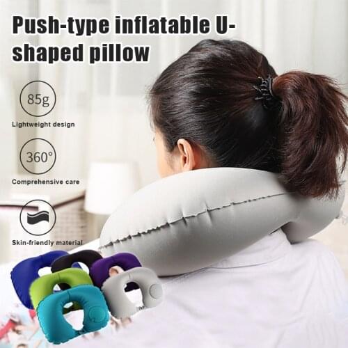 U-Shaped Pillow Portable Travel Automatic Inflatable Pillow Flocking U-Pillow Push-Type Inflatable U-Pillow can CSV