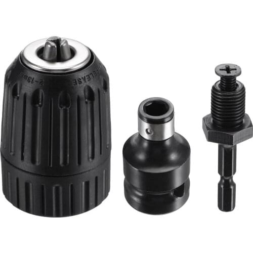 Uxcell Keyless Drill Chuck 2-13mm Capacity 1/2-20UNF Thread with Hex Shank Adapter 1/2" Socket Square Converter for Electric