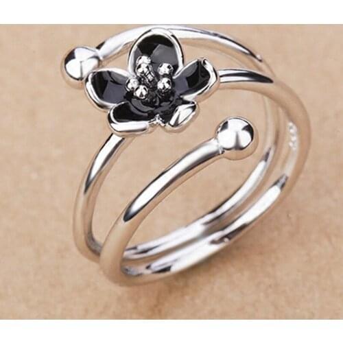 Vintage Winding Shape Lotus Flower Open Rings For Women Chinese Style Lady Jewelry
