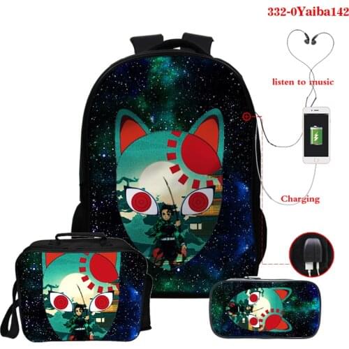 Anime Kimetsu No Yaiba Laptop Backpack 16 Inch Usb Charging Waterproof School Bag Teenager Students Kawaii Anime Manga Bookbag