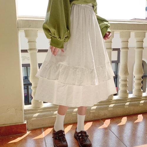 Women Kawaii Skirts Ruffles Ulzzang Summer Trendy A-Line College Girls Skirt Pleated All-Match Chic Mid-Calf Lady Clothes