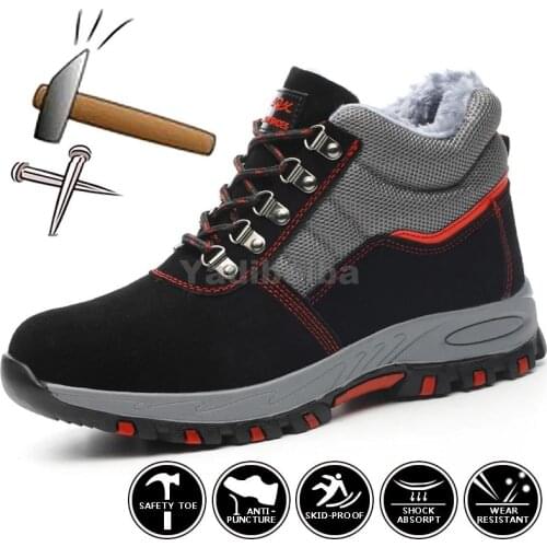 Winter Work Safety Boots Plush Warm Winter Shoes Men Boots Steel Toe Safety Shoes Male Shoes Indestructible Work Boots for Man