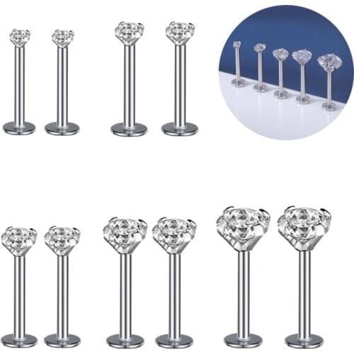 ZS 16G Crystal Labret Stud Piercing Stainless Steel Lip Piercing Studs Set for Women Helix Conch Tragus Piercing Earrings