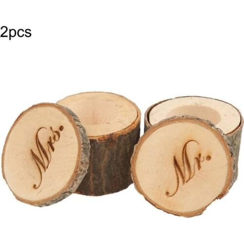 2pcs Printed MR MRS Rustic Wedding Wooden Ring Box Holder Ring Jewelry Bearer