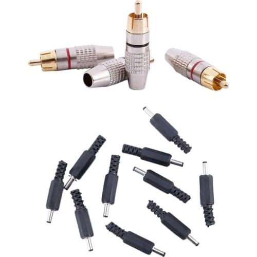 4 X RCA Male Plug Non Solder Audio Video Locking Adapter Connector With 10 X DC In-Line Plug Connector Male Plug