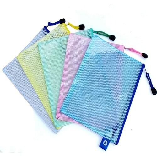 5pcs/lot thicken A4 paper bag transparent mesh zipper bag waterproof stationery mesh bag holder storage case cosmetic makeup bag