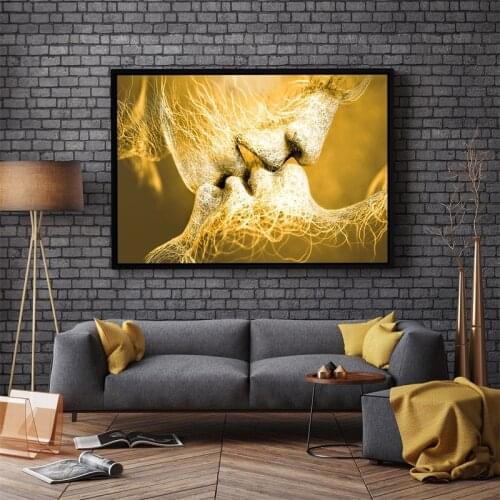 90x60cm Non-woven No Frame Kiss Painting Poster Home Decorative Abstract Oil Painting Lover Wall Art Living Room Hotel Picture