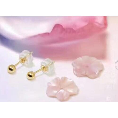 Free shipping luxury Noble jewelry 18 k peach natural shell earrings natural fritters petals