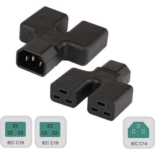 C14-2*C19 Two In One IEC320 C14 TO 2*IEC 320 C19 AC Power Adapter RConnector Converter Male To Female Socket Conversion Plug