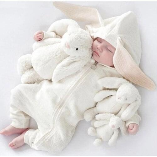 Spring Autumn Comfortable Cotton Newborn Baby Romper Cute Big Ear Rabbit Hooded Infants Girl Jumpsuit 0-2 Years Baby Boy Clothes