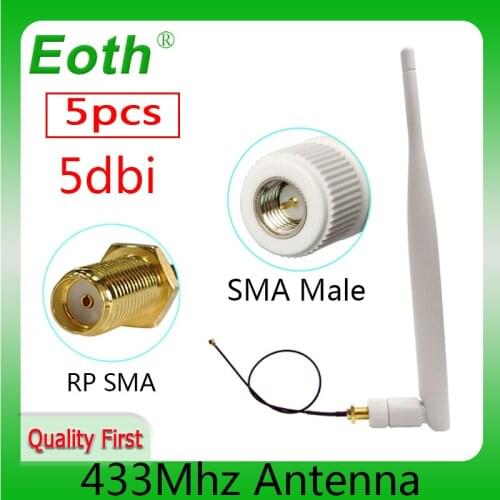 433Mhz Antenna 5dBi 5pcs SMA Male Connector antenne 433 mhz white antena 433m 21cm RP-SMA SMA to Ufl/IPX Extension Pigtail Cable