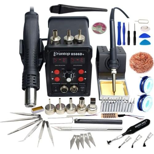 Eruntop 8586D+ Double Digital Display Electric Soldering Irons +Hot Air Gun Better SMD Rework Station Upgraded 8586