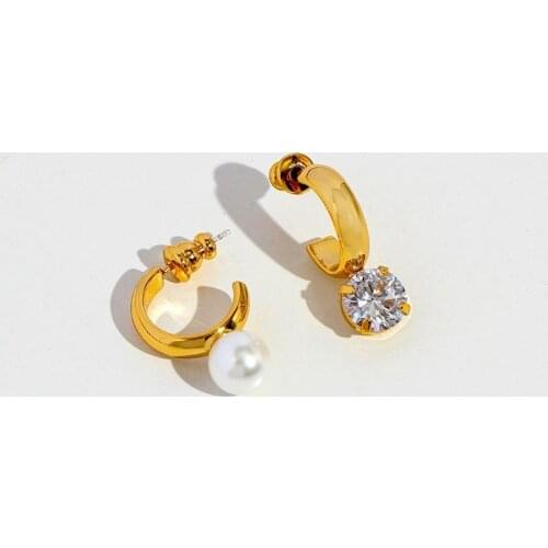 European and American asymmetric C-type pearl jewelry hit color earrings trend earring accessories