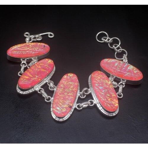 Fantasy Unique Dichroic Glass New Color Charms Links Bracelets For Women 7.75 inch HD687