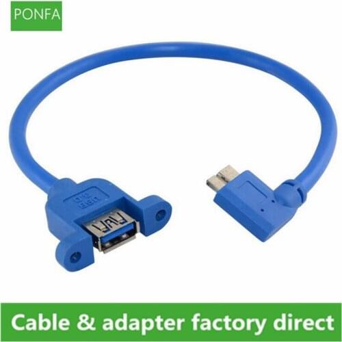 Panel Mount Female USB 3.0 To Left Angled Micro B Male Extension Cable 30cm
