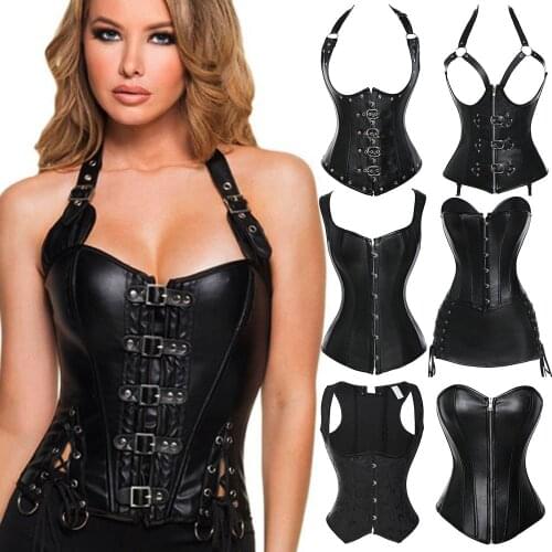 Miss Moly Steampunk Gothic Corset Bustier Steel Boned Leather Waist Trainer Corset Bustier Waist Cincher Shaper corselet