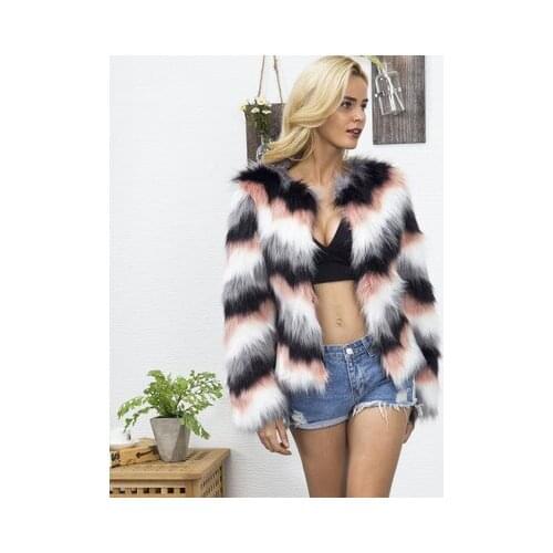 Top brand Faux Fashion Stripe Fur Coat Women Pouplar Coat MT0940 high quality