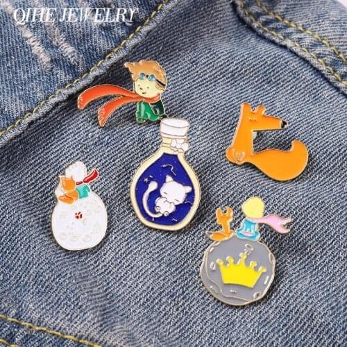 Cartoon Fox Animal Pin Boy Badge Pin Bottle Cat Brooch Round Planet Rose Flower Brooch Gift For Friends Jewelry