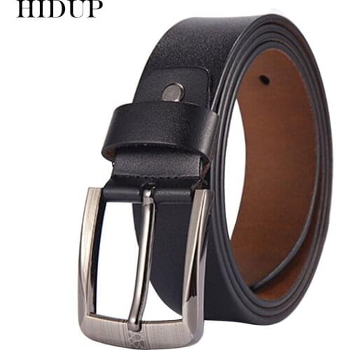 HIDUP Mens Real Cow Genuine Leather Belts Men Retro Styles Design Pin Buckles Metal Belt 3.8cm Width Clothes Accessories NWJ681