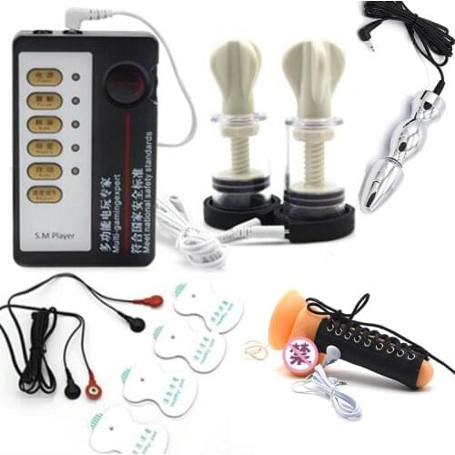 Electric Shock Kit, Penis Ring Massage Pad Nipple Clamps Anal Plug Electro Cock Extender Ring Adult Sex Medical Themed Toys