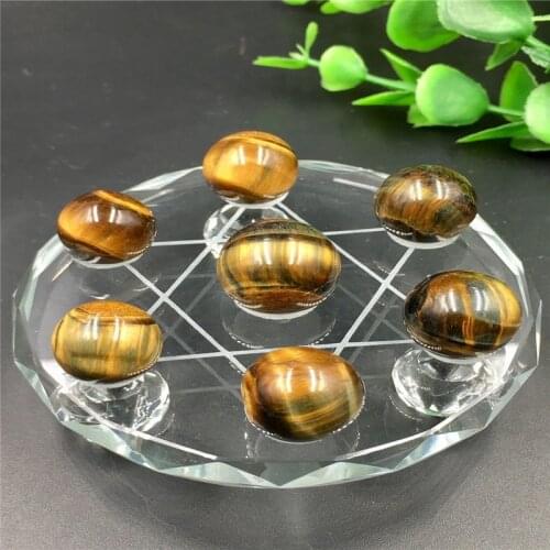 A Set Seven Star Array Natural tiger eye Crystal Reiki Ball With Plate