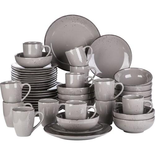 Navia Grey 16/32/48-Piece Ceramic Stoneware Dinner Plate Set with Dinner Plate,Dessert Plate,800ml Bowl,380ml Mug Set