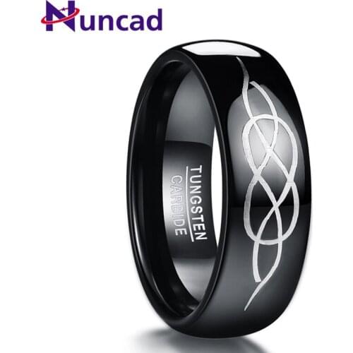 NUNCAD new Mens Black Laser Knot Dome Tungsten Carbide Ring 8MM Wide Religious Male Jewelry Ring Free shipping 7-12