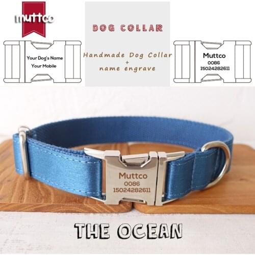 MUTTCO engraved metal buckle dog collar THE OCEAN dog ID tag collar 5 sizes nameplate anti-lost pet supply UDC115