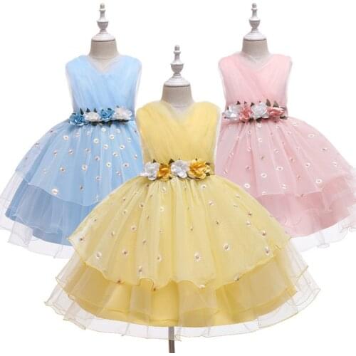 Girls Flowers Appliques Dresses for Wedding Birthday Party Elegant Bling Sequins Gown Tulle Teenager Princess Frocks 6 8 10 12 Y