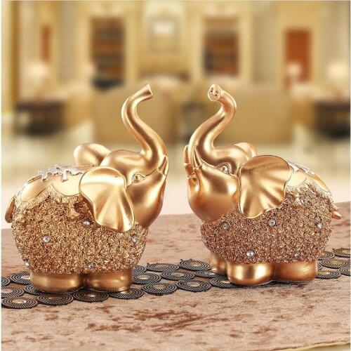 2PCS LUXURY EUROPEAN ELEPHANT FIGURINE LIVINGROOM TV CABINET DEER STATUES CRAFTS HOME FURNISHING DECORATION DESKTOP ORNAMENT ART