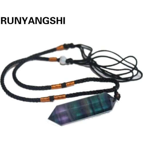 Runyangshi Crystal original stone Rainbow fluorite pendulum pendant necklace divination crystal column for gift free hipping