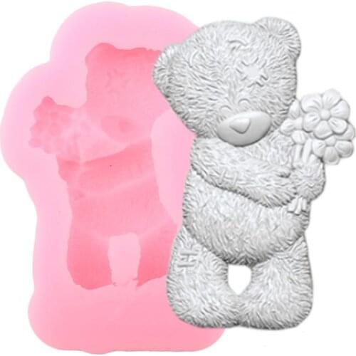 Cute Bear Silicone Molds Baby Birthday Cake Decorating Tools Animal Fondant Molds Candy Polymer Clay Chocolate Gumpaste Moulds