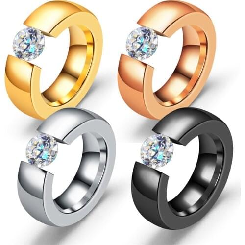 Ufine Titanium Steel Zircon crystal Ring Stainless Steel Couple Ring Open Ring R026
